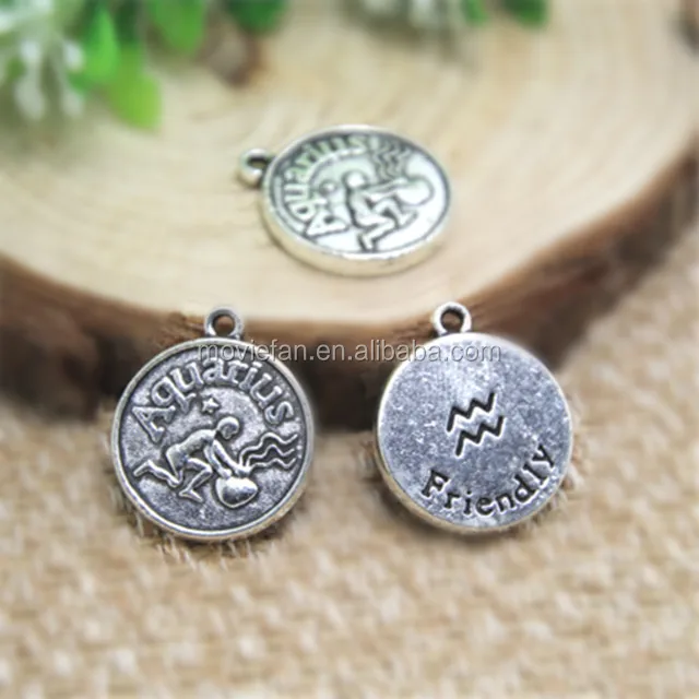 Antique Silver Aquarius Zodiac Charms: Exquisite Pendants for Astrology Enthusiasts (20x18mm)