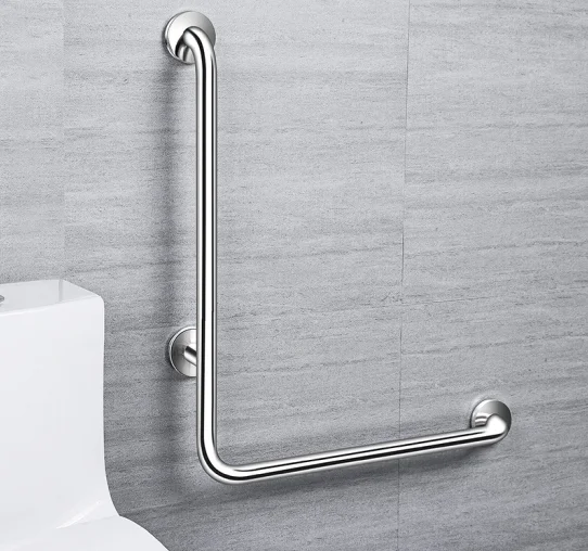 L shape SUS304 stainless steel disable handicap safety assist wall mounted bathroom grab bar