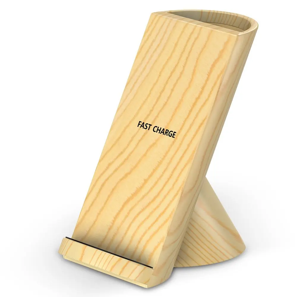 
Double coils qi wireless charger fast stand pen container 2 in 1 wireless charging douck Wooden wireless charging stand 