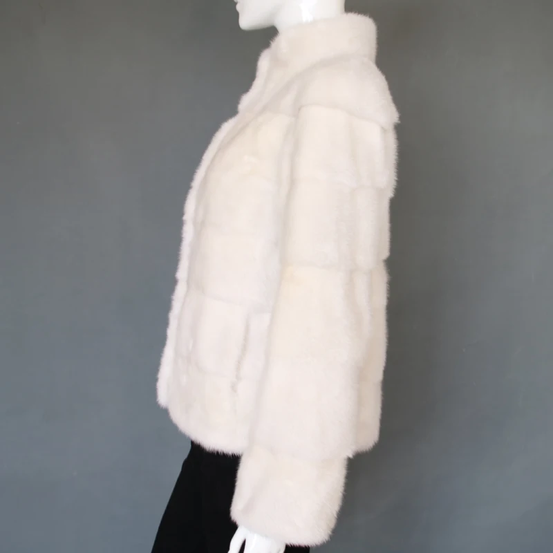 Real mink fur coat white color genuine mink fur jacket for women winter