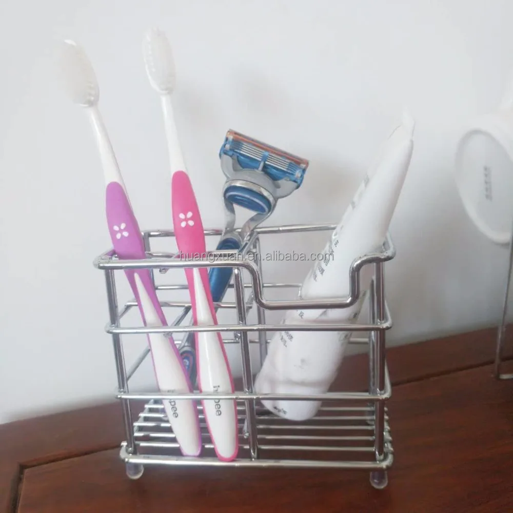 
Amazon hot selling stainless steel toothbrush holder toothpaste holder stand bathroom storage organizer rack 