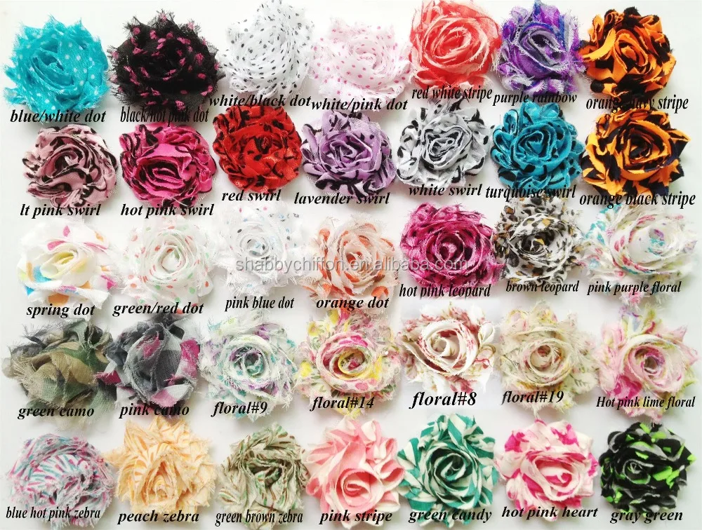42 Solid Colors Mini 1.5 inch Shabby Flower Wholesale Trims,Frayed Shabby Rose For Kids