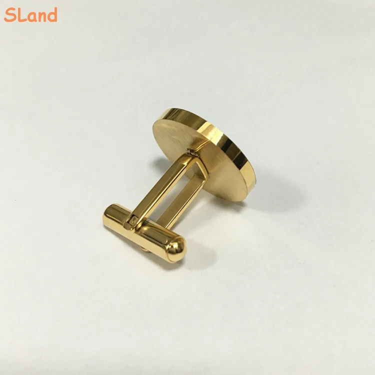 SLand Jewelry wholesale polished & Brushed Silver/Gold/Black/Ros gold Round 316L stainless steel cufflinks blanks for Men