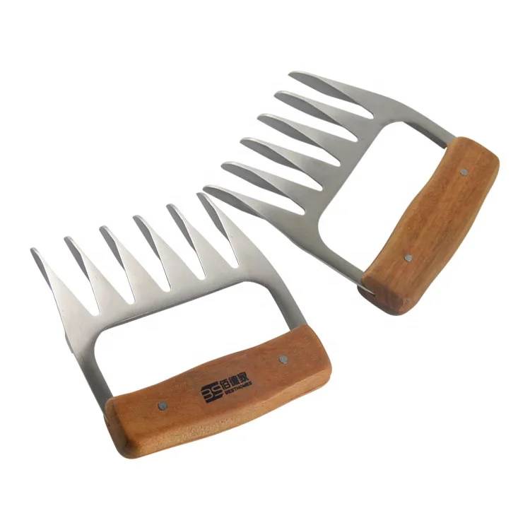 
 304 s/s из нержавеющей стали вилки для мяса с деревянной ручкой/пластичная Shredding, потянув с настенным креплением, подтягивающий и выступающей свинина/металл мясо когти  