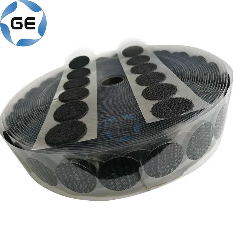 
High Quality Self-Adhesive Nylon Hook and Loop Dots with Polyester Film Customized Round Sticky Dot with Back Glue 