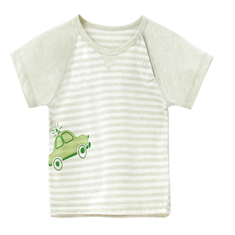 
Neonatal striped short sleeve T-shirt 100% cotton baby jacket with shoulder-opening round collar baby clothing 