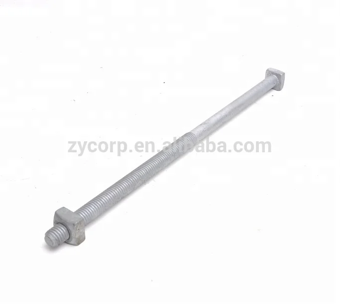 pole line hardware machine bolt with square head with square nut assembled HDG