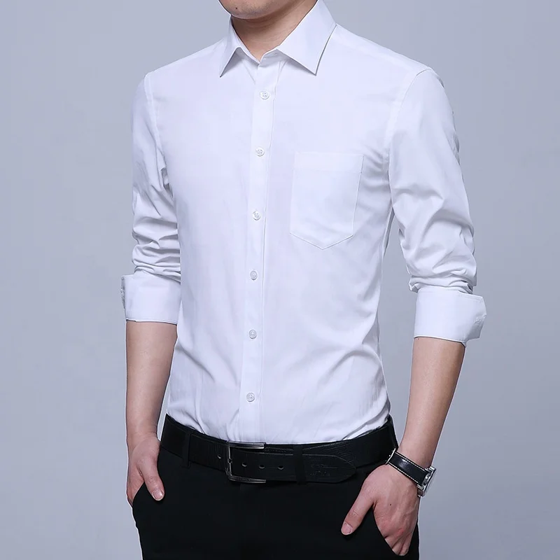 High quality spring white mens long sleeve business plain formal office dress shirt
