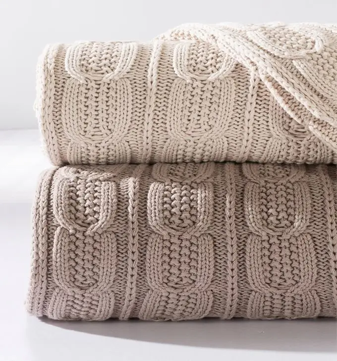50DA68 100% wool cashmere thick oversized cable knit luxury knit sofa throw blanket