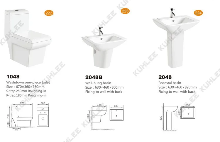 
Bathroom ceramic toilet one piece washdown WC KL1048-2048 