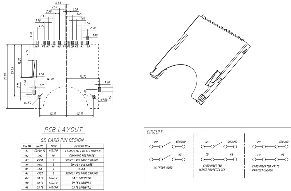 
Push/push H2.8mm SMD with CD pin SD card connector 