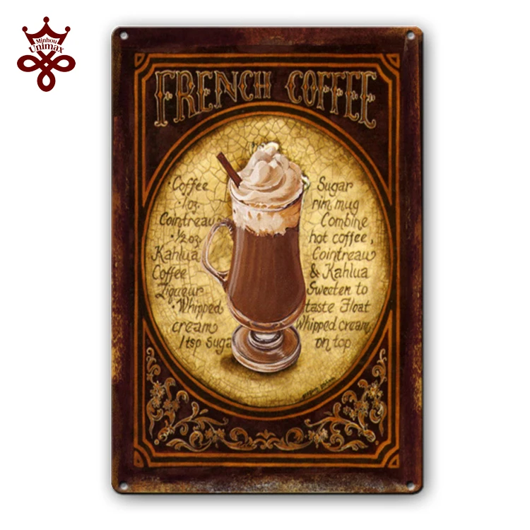 Metal coffee sign Custom Antique Wall Decoration Tin Sign Metal Painting Tin Sign