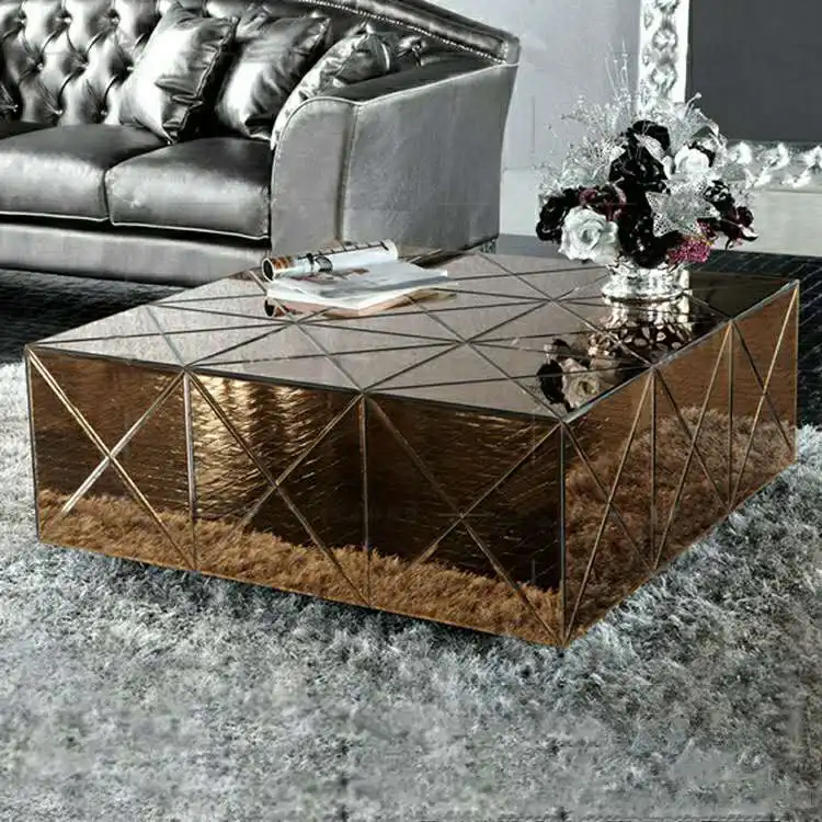 Мебель для гостиной, квадратный журнальный столик, полностью зеркальный чайный столик для дома, кафе, отеля