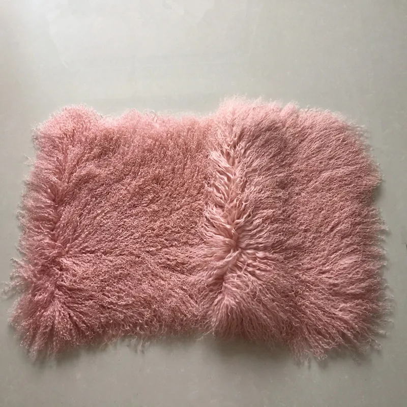 Real Pink colour Mongolian Lamb Fur Pelts Long Curly Hairs/Lamb Fur Skin