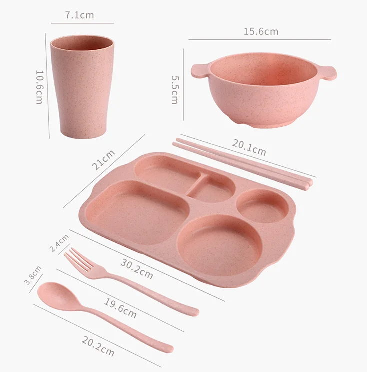 
 Стандартная детская посуда из пшеничной соломы с чашей и набор столовых приборов  