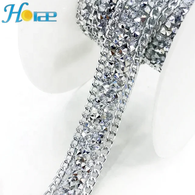 L174 1.7cm iron on cheap rhinestone chain trim for clothing rhinestone beaded trimming for shoes