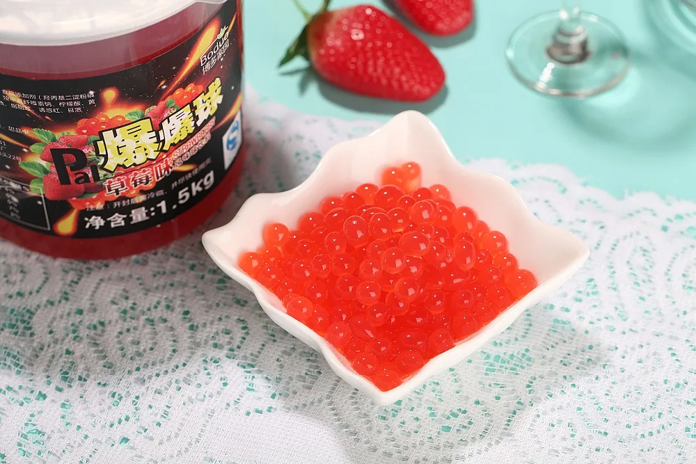 
Taiwan Most Popular Bubble Tea Material Juice Ball Strawberry Flavored Popping Boba 