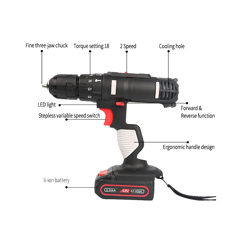 12v li-ion battery mini cordless electric drill
