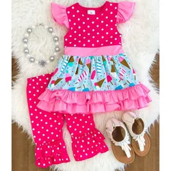Baby clothing ruffle Strawberry Sorbet capri sets cotton toddler outfits wholesale little girls summer boutique short set