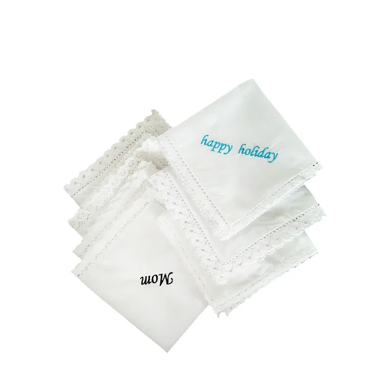 Low MOQ Custom Design Blank Ladies White Nice Handkerchiefs