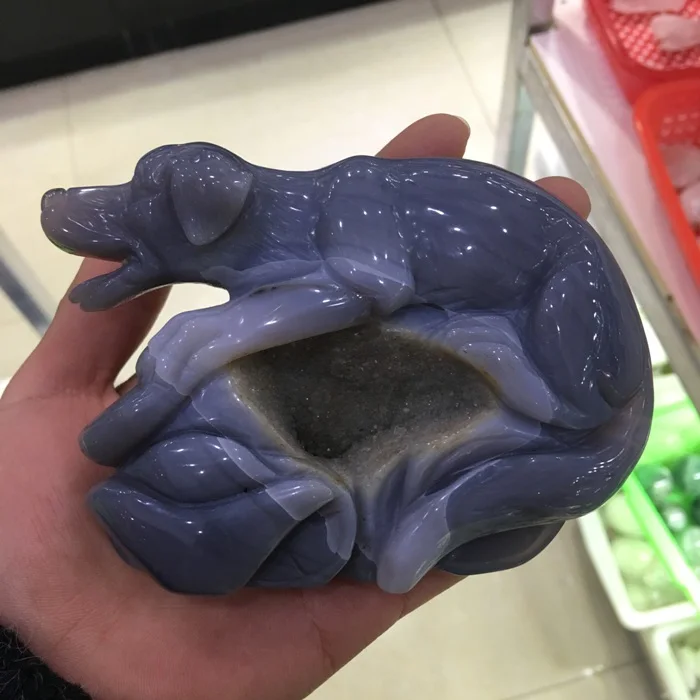 Custom High Quality Natural Agate Polished Carving Crystal Agate Dog Decoration