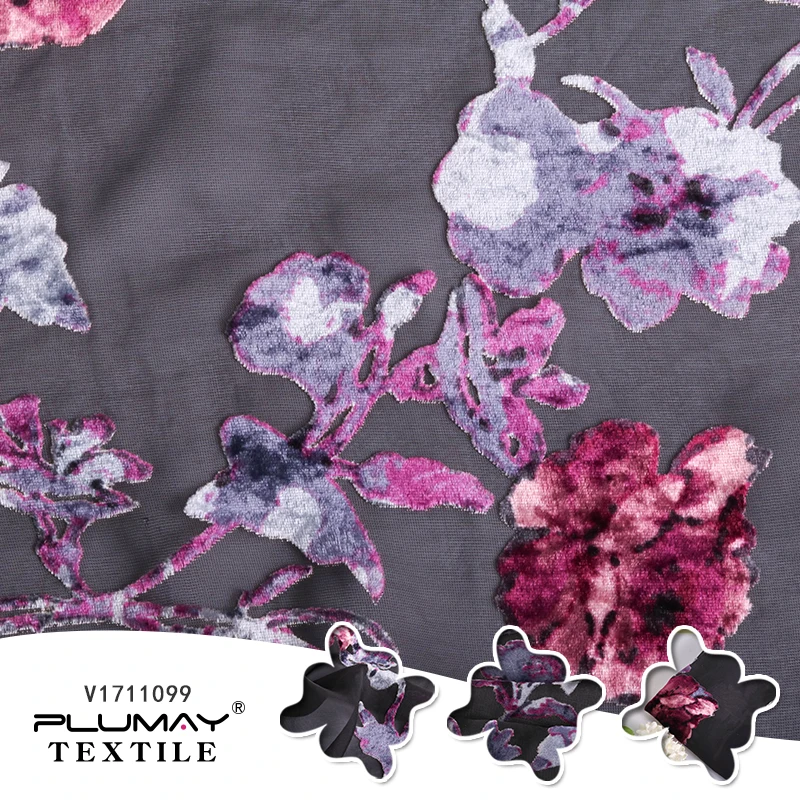 Hot sale  woven printed burnout velvet satin silk fabric for garment