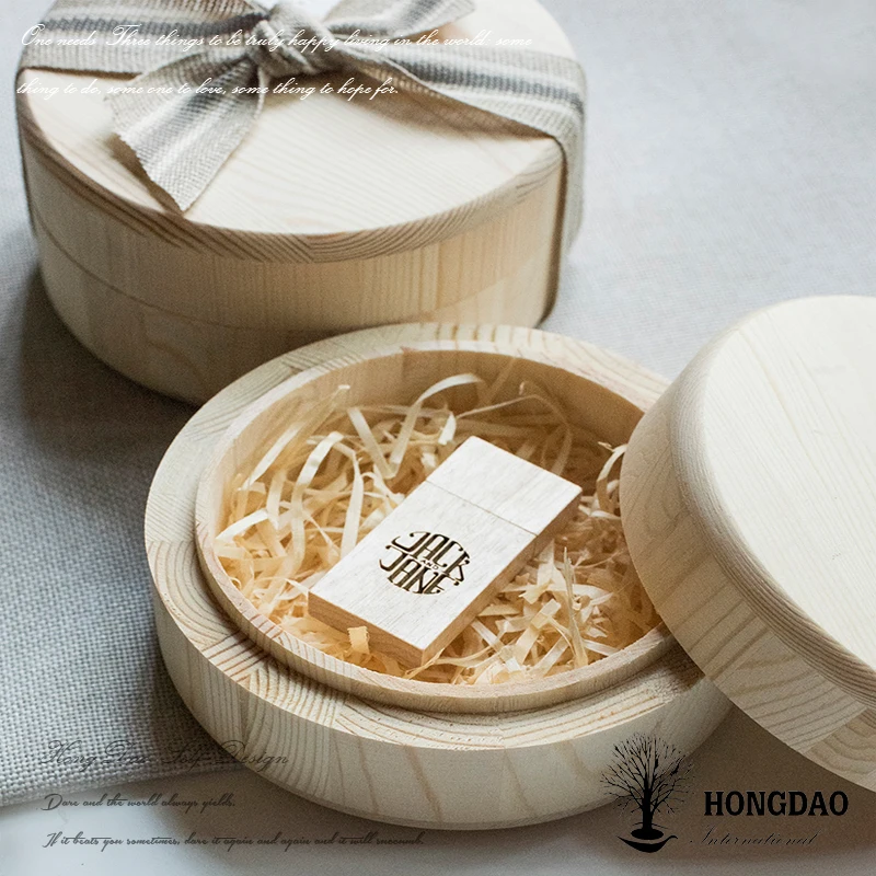 
HONGDAO custom natural wedding gift wooden USB flash drive with box wooden usb memory stick 