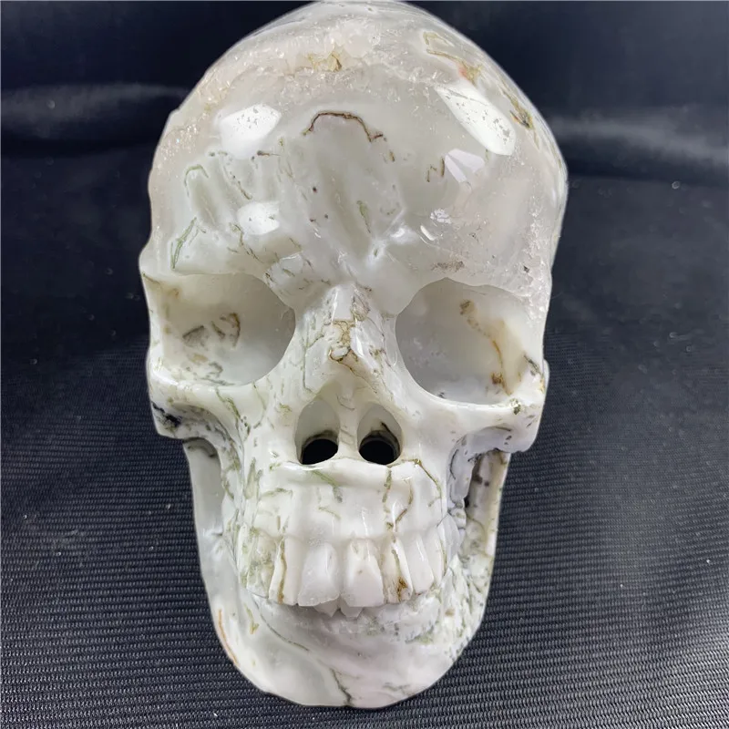 Wholesale Natural High Quality Hand Carving Cheap Price Crystal Quartz Moss Agate Skulls For Decoration