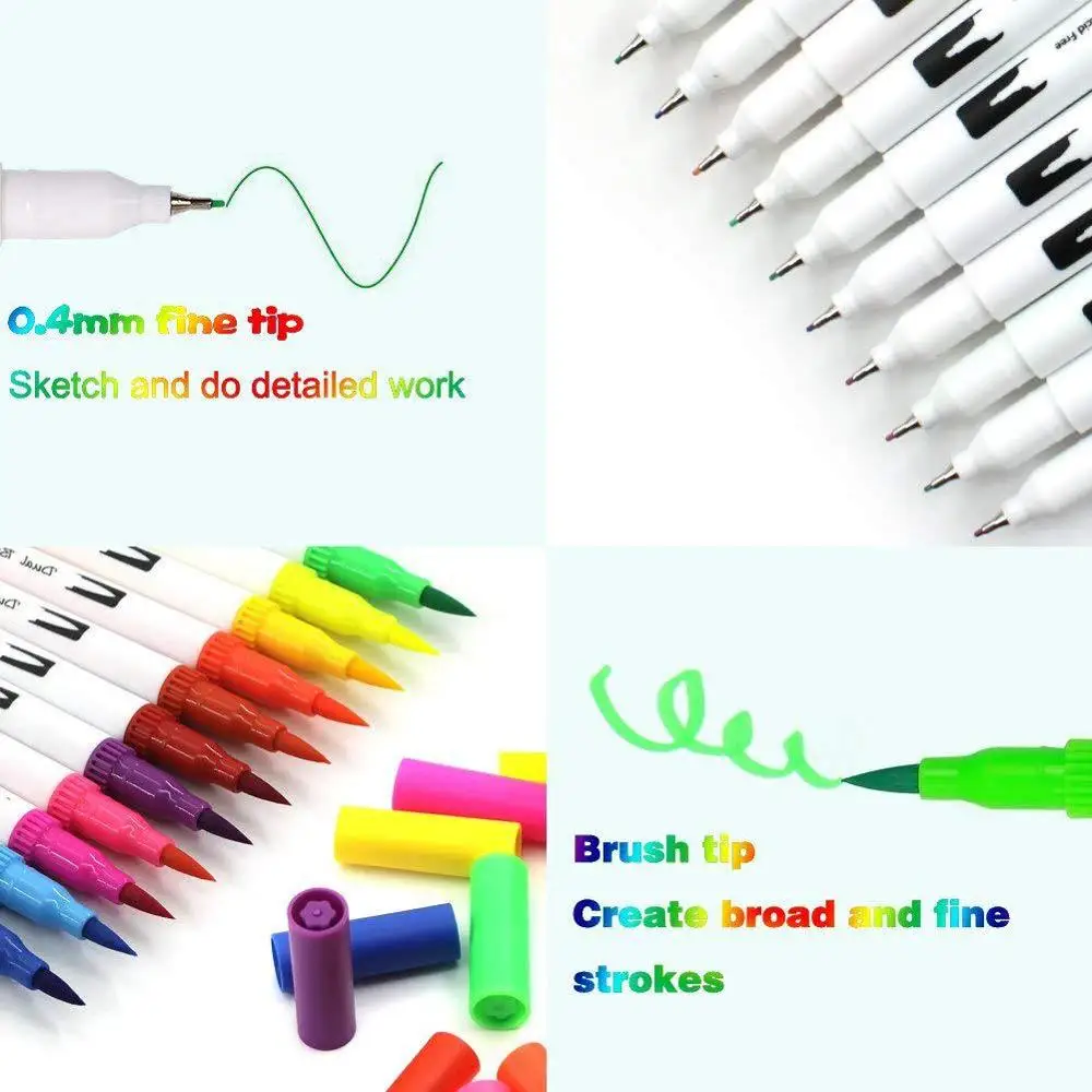 100 pack fineliner watercolor brush pens set, dual tip colored art marker pen for calligraphy