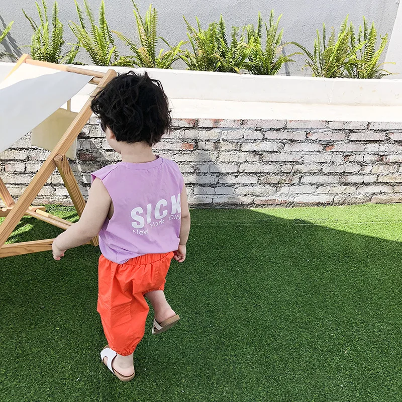 2019 летняя одежда для мальчиков и девочек, рубашка для бега, детский жилет, однотонная воздушная футболка без рукавов для малышей, одежда