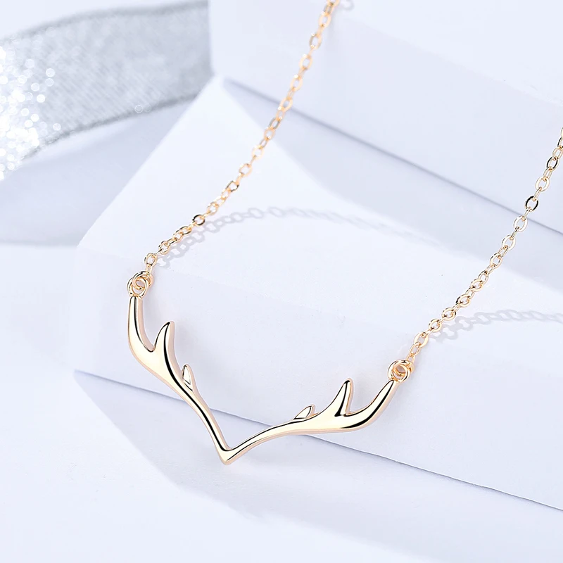 Fashionable Korean Minimalist Jewelry High Polishing 925 Sterling Silver Antler Pendant Necklace for Women Inspirational Gift