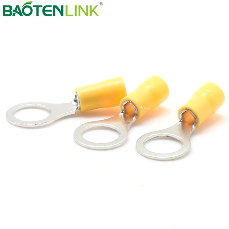 BAOTENG RV5.5-8 A.W.G 22-16 yellow ring copper brass nylon Tin-plated  insulated crimp eye terminal lugs