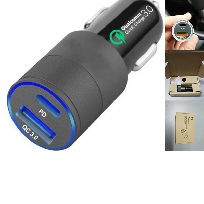 
QC 3.0 PD TYPE-C dual port Dual USB Fast Car Charger Adapter Compatible vehicle charger for iPhone X- Galaxy S10 S9 S8 S7 S 