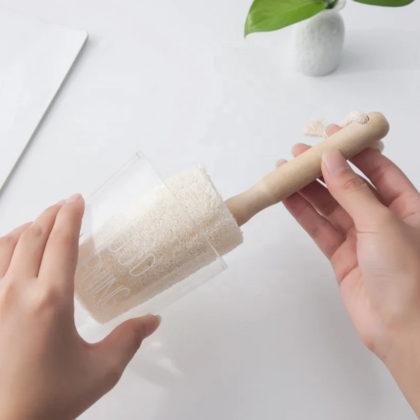 Loofah cup brush long handle clean glass tea cup wash brush