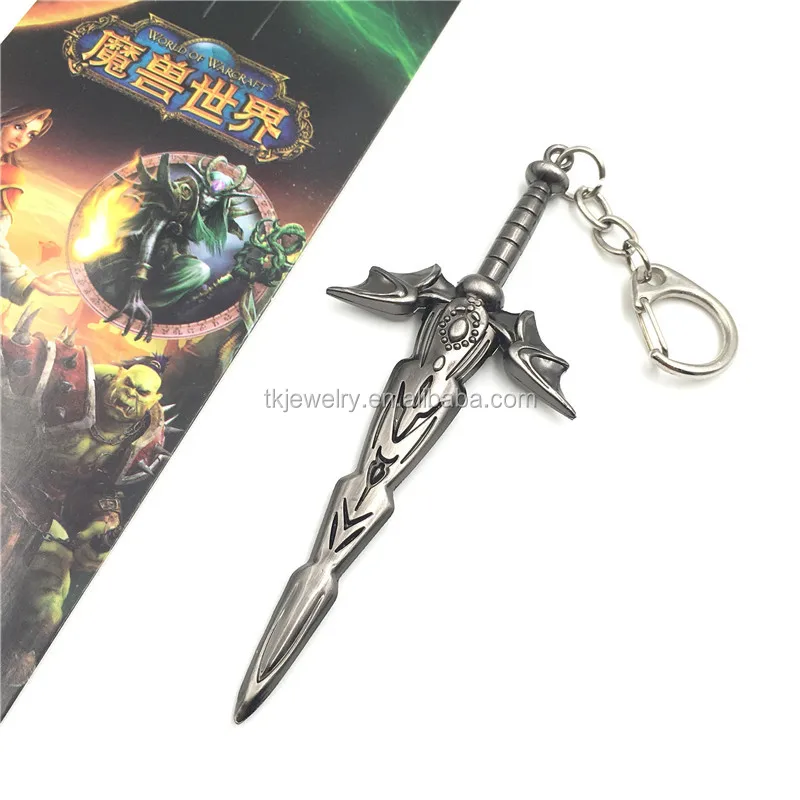 Fashion Design Metal Key rings with Mini Cute WOW Games Key chain Weapon Pendant Key chain