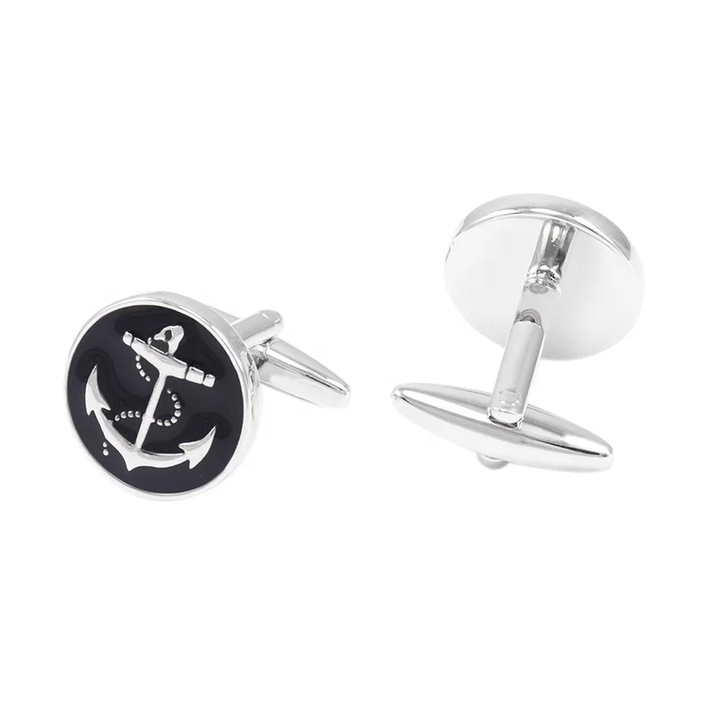 SAVOYSHI Fashion Anchor Cufflinks for Mens Suit Shirt Cuff High Quality Round Black Enamel Cuff link Gift Brand Jewelry