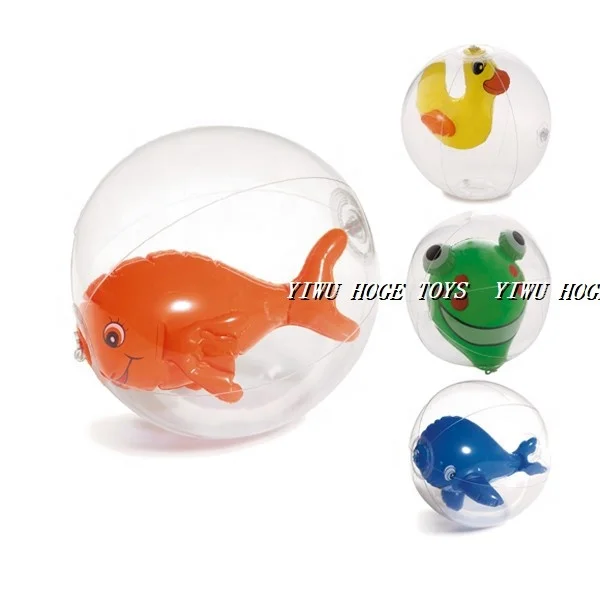 PVC summer fun inflatable 3D animal beach ball with fish inside