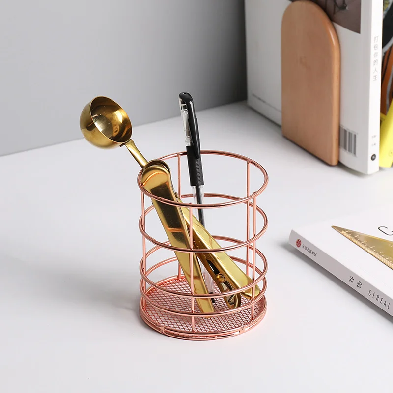 Новейший Настольный органайзер OEM 550-28A, Круглый держатель для косметических кистей цвета розового золота