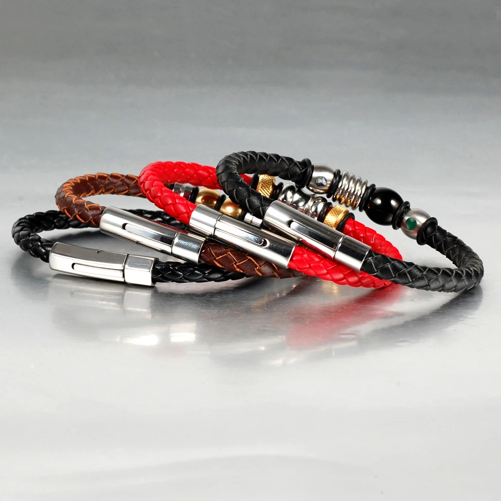 Energinox different colors germanium mens leather bracelet