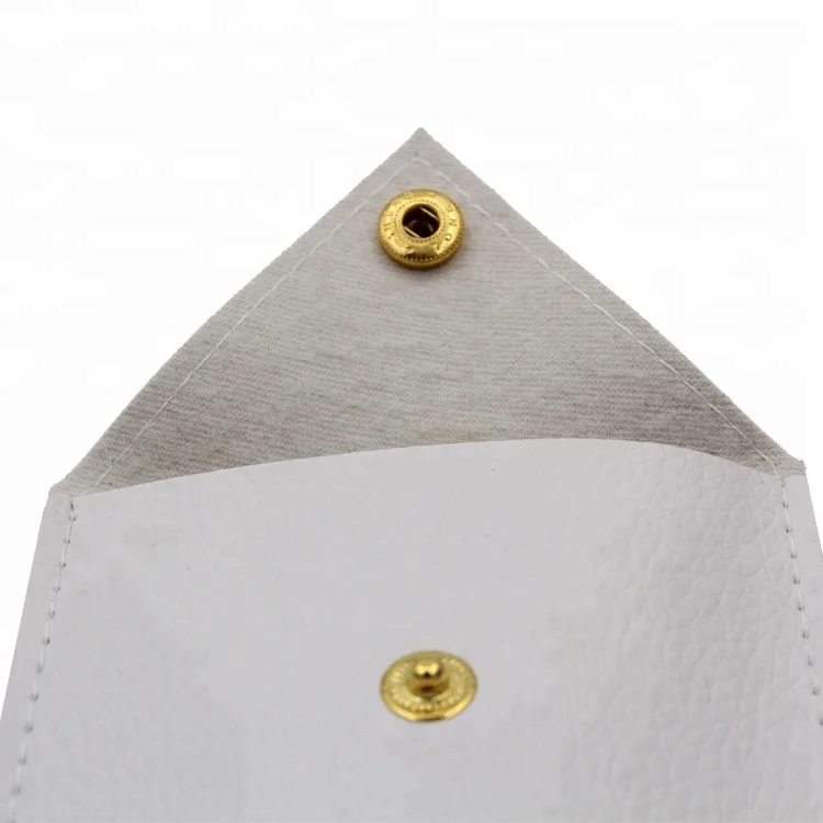 Custom logo printed Golden button closure bag luxury white envelope flap gift jewelry pouch leather with box