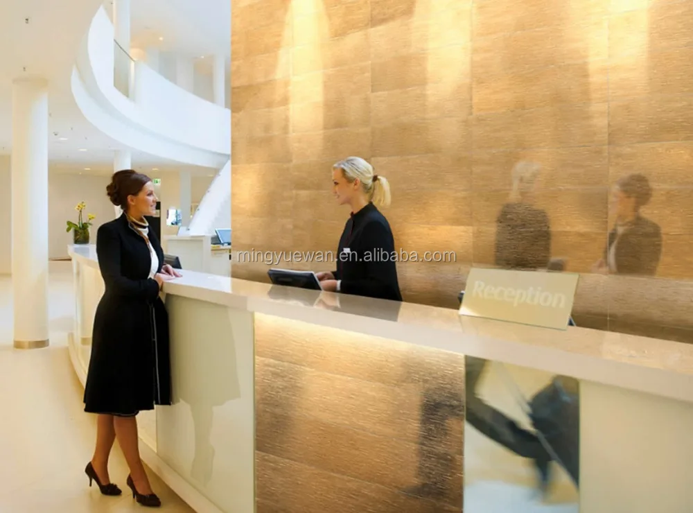 Hotel Reception Furniture Veneer Lacquer Reception Marble on Top