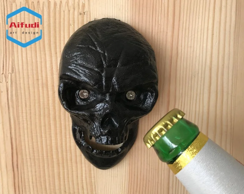 
customized antique metal skeleton face wall mounted bottle opener 