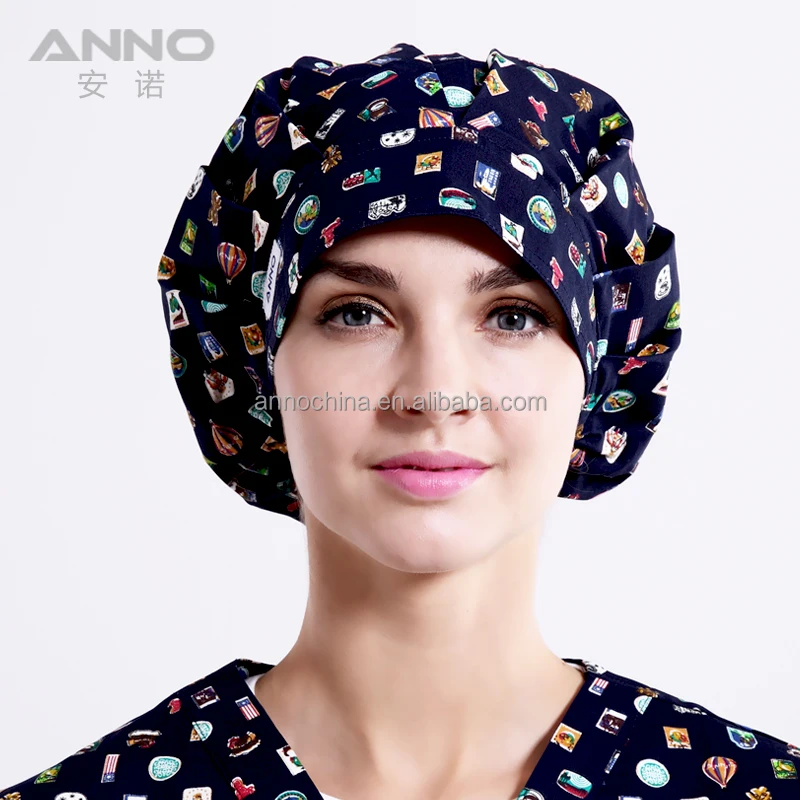 Anno Bouffant Medical Nurse Hat Uniform Hospital Cap Printed as Pictures / Cotton 65% Polyester, 35% Cotton for Unisex