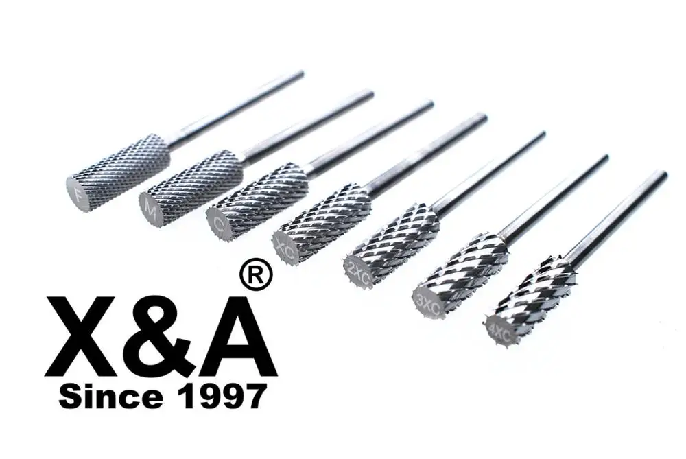 X & A Brand небольшого размера бочонок разрядные Tungsten Карбид фрез для маникюра/педикюра для маникюра, фрезер для ногтей, сверлильный, тонкой F