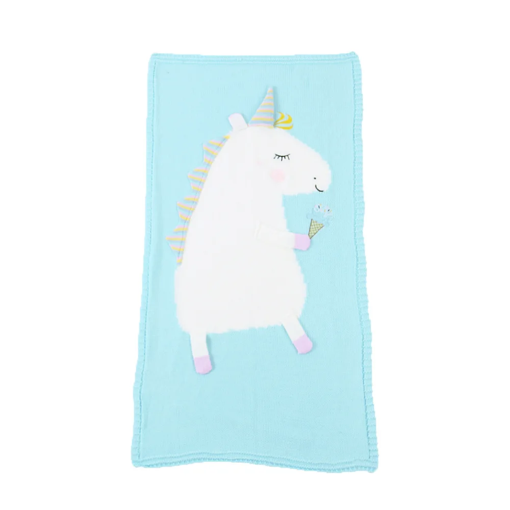 
INS Sell Cheap Wholesale 3D Cute Cartoon Unicorn Acrylic Knitted Air Conditioning Cloak Blanket for Baby Children 