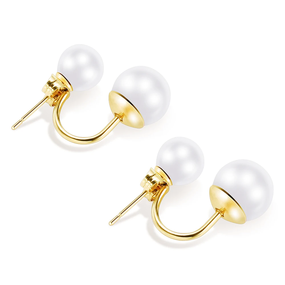 Wholesale Lots For sale Cheap Bulk Jewelry 3 Color Stainless Steel White Pearl Double Sided Earrings