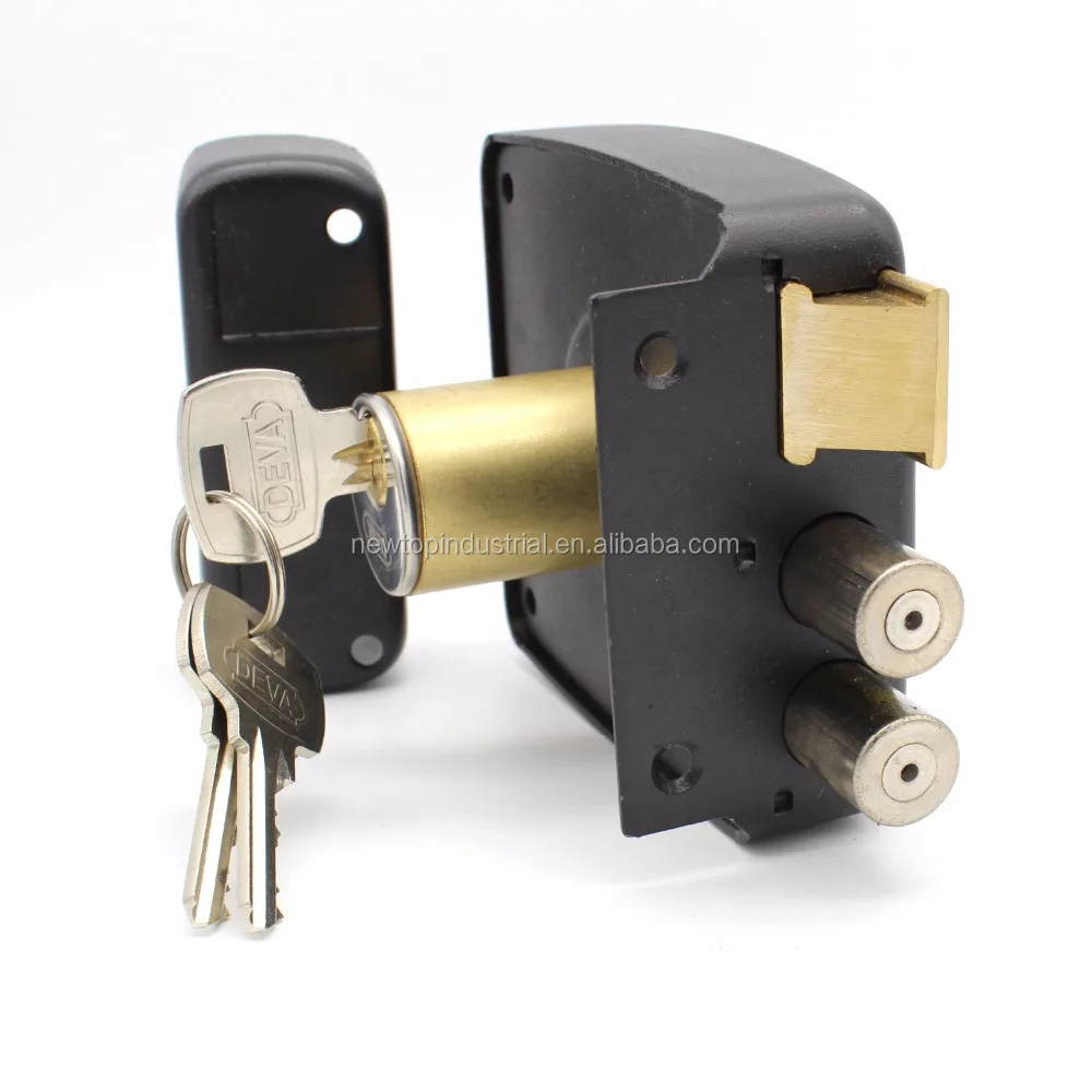 High quality rim door lock round latch security door lock with 3pcs brass keys 2 levels