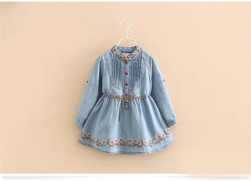 Ivy10318A Kids girls embroidered dress summer 2019 long sleeve denim frocks