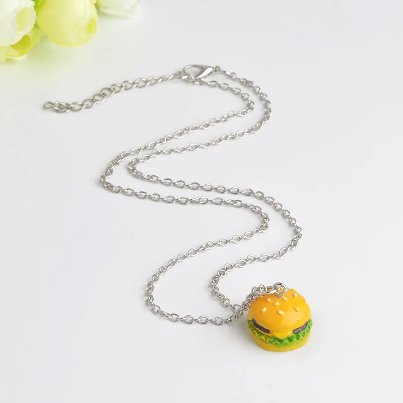 1 set Best Friend Forever BFF necklace silver chain fast food charm necklace cute French Fries chips hamburger necklace