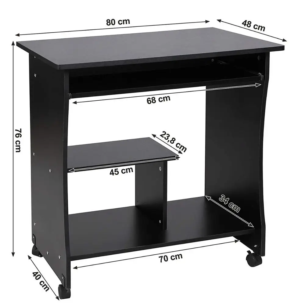 Movable Computer Desk Home Office Desk for Small Spaces Sturdy  with Sliding Keyboard and Shelves
